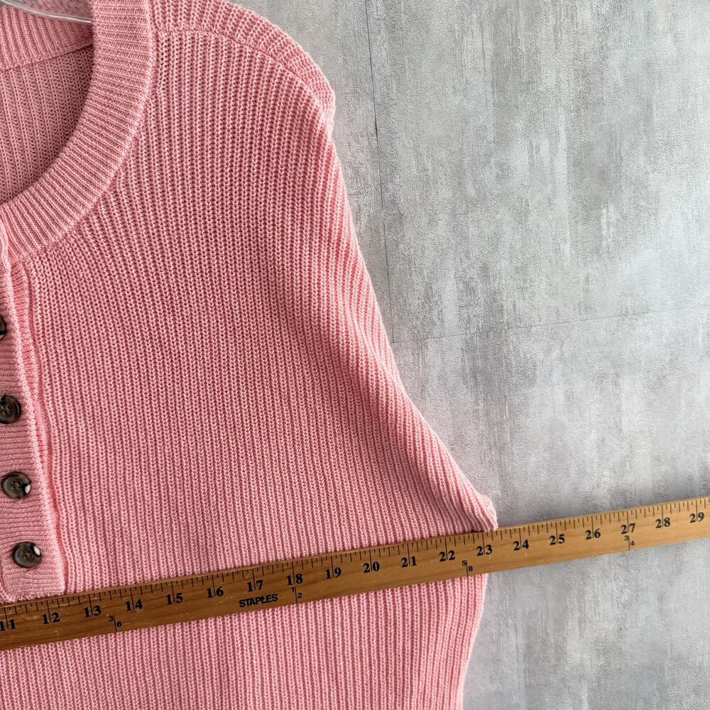Aerie Knit Oversized Sweater Womens M Pink Cotton Soft 1/2 button Henley Ribbed - Picture 11 of 13